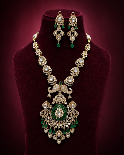 Long Bridal Polki Necklace Set