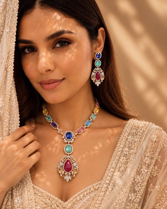 Multicolor Gemstone Statement Necklace Set