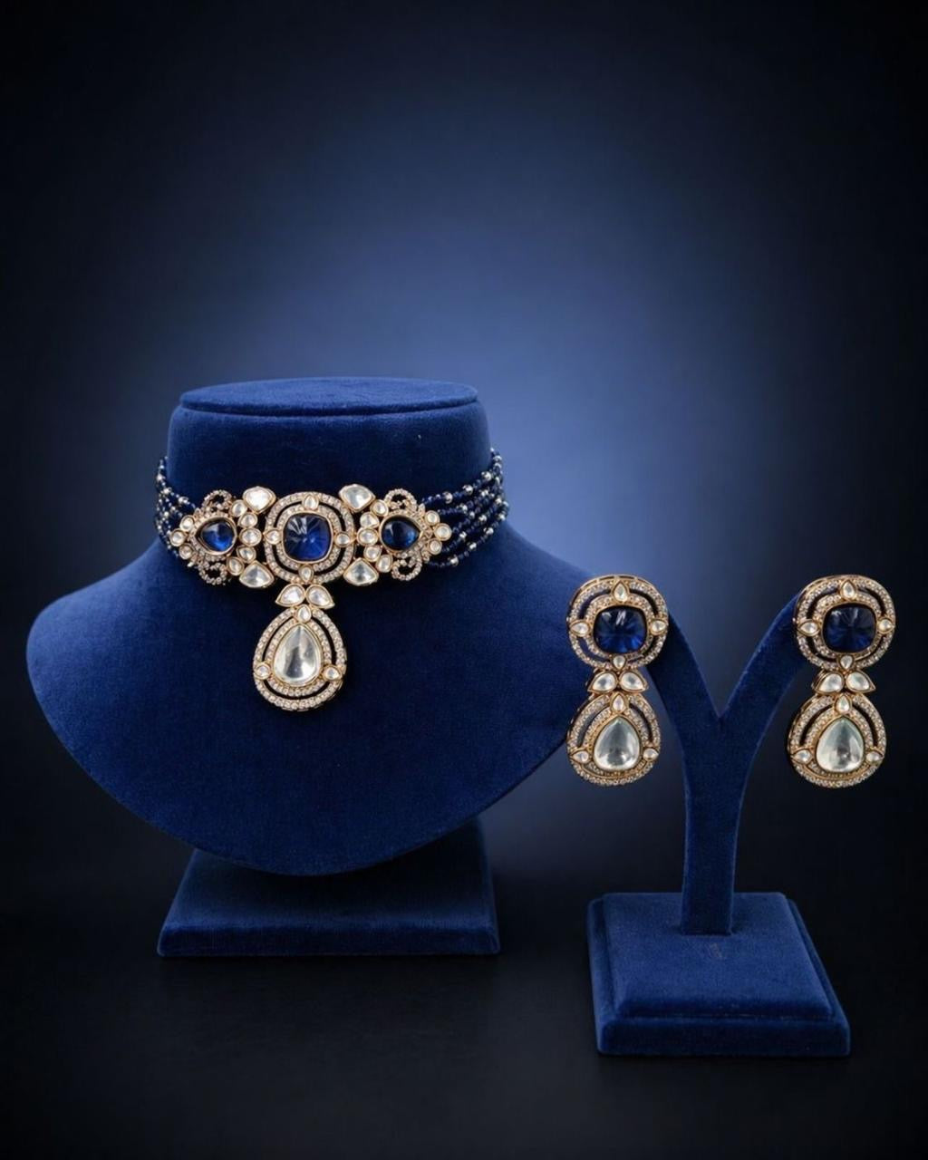 Royal Blue Kundan Victorian Choker Necklace For Elegant Occasions Luxury Jewelry