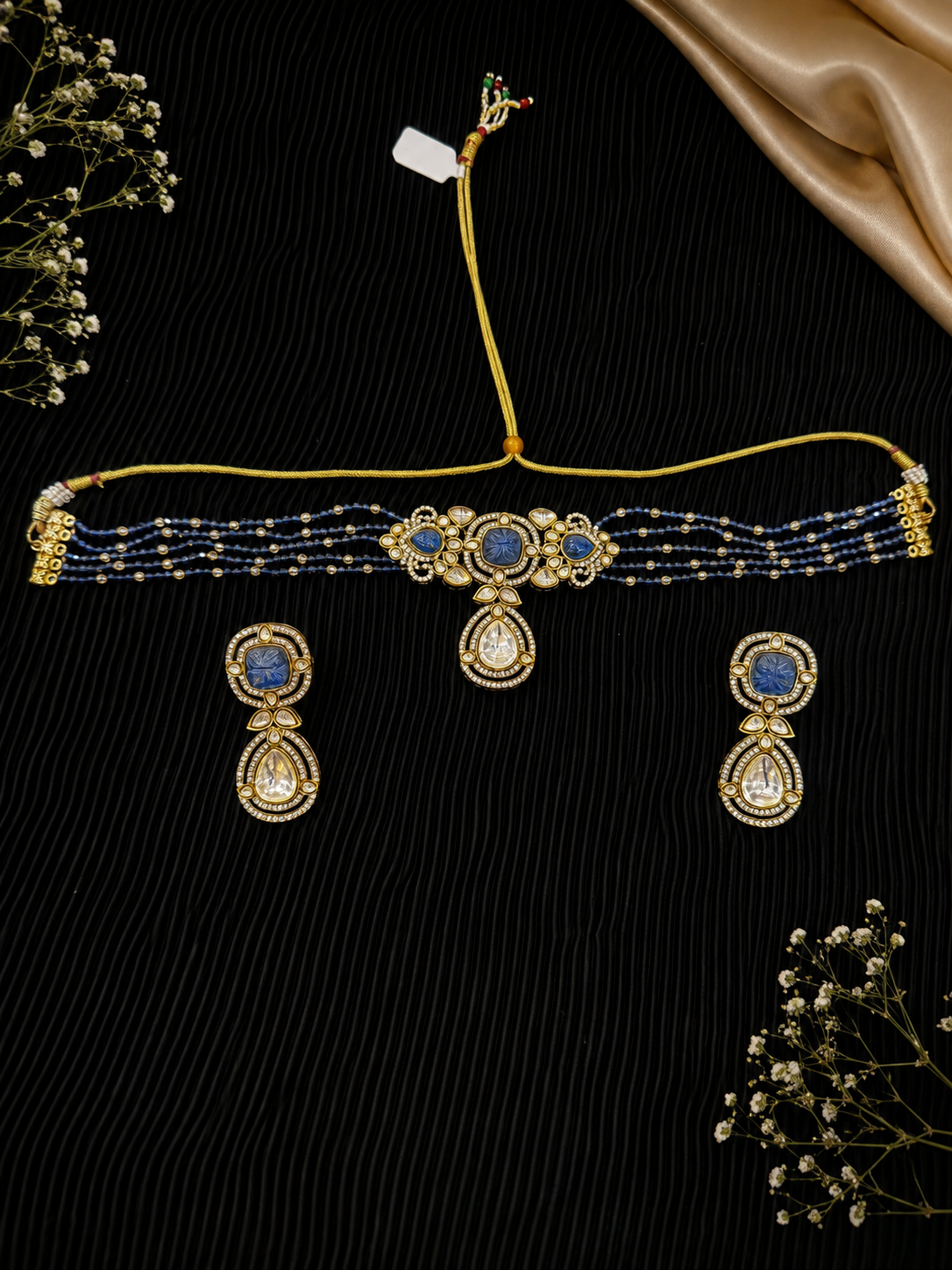 Royal Blue Kundan Victorian Choker Necklace For Elegant Occasions Luxury Jewelry