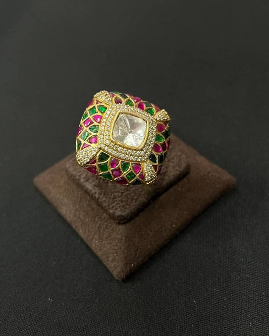 Adjustable Square Kundan Ring