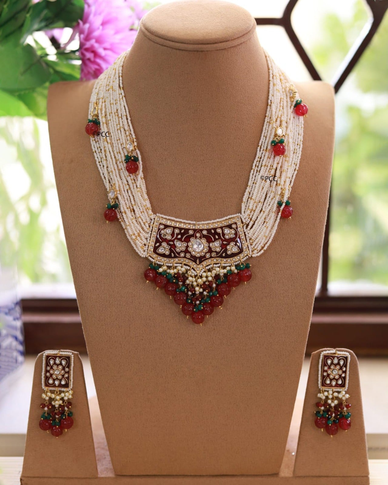 White & Red Statement Necklace