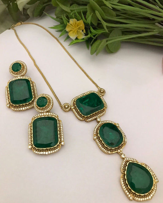Green Emerald Pendant Necklace Set