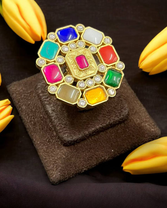 Multicolor Kundan Ring