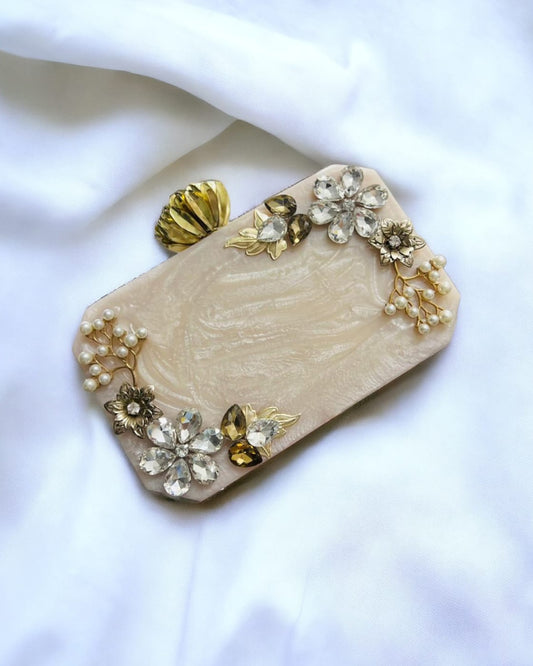 Floral Resin Pearl Clutch