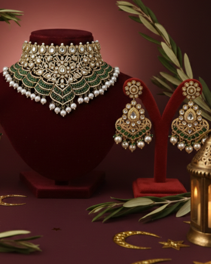 Ramadan Edit Polki Necklace set with tika