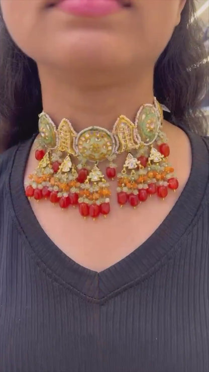 Orange Meenakari Necklace