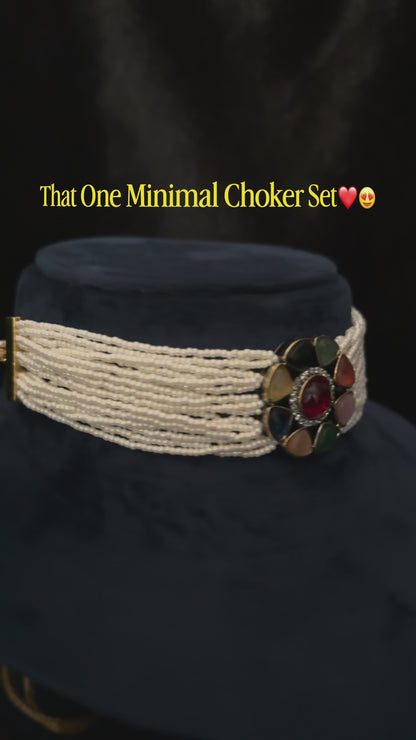 Multicolor Pearl Beads Choker Set