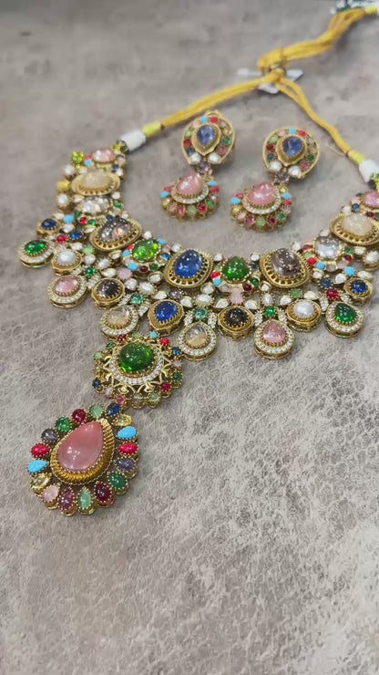 Navratan Gemstones Necklace Set