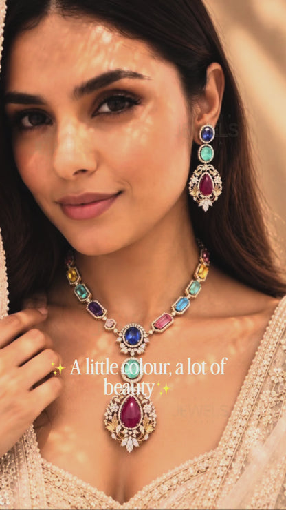 Multicolor Gemstone Statement Necklace Set