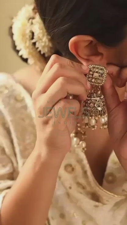 Pearl Jhumka Earrings with Earchain