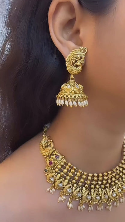 Temple Peacock Choker Necklace Set