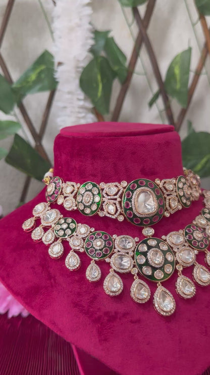 Moissanite Polki Bridal Choker Necklace Set