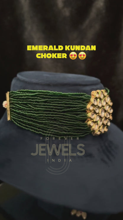 Kundan Emerald Statement Choker Set