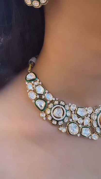 Green Kundan Uncut Polki Bridal Set
