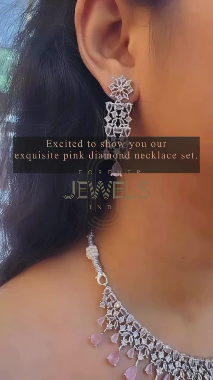 Pink Diamond Necklace Set With Bracelet Maang Tikka Ring Forever Jewels India
