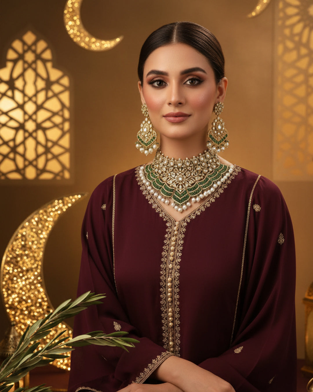 Ramadan Edit Polki Necklace set with tika