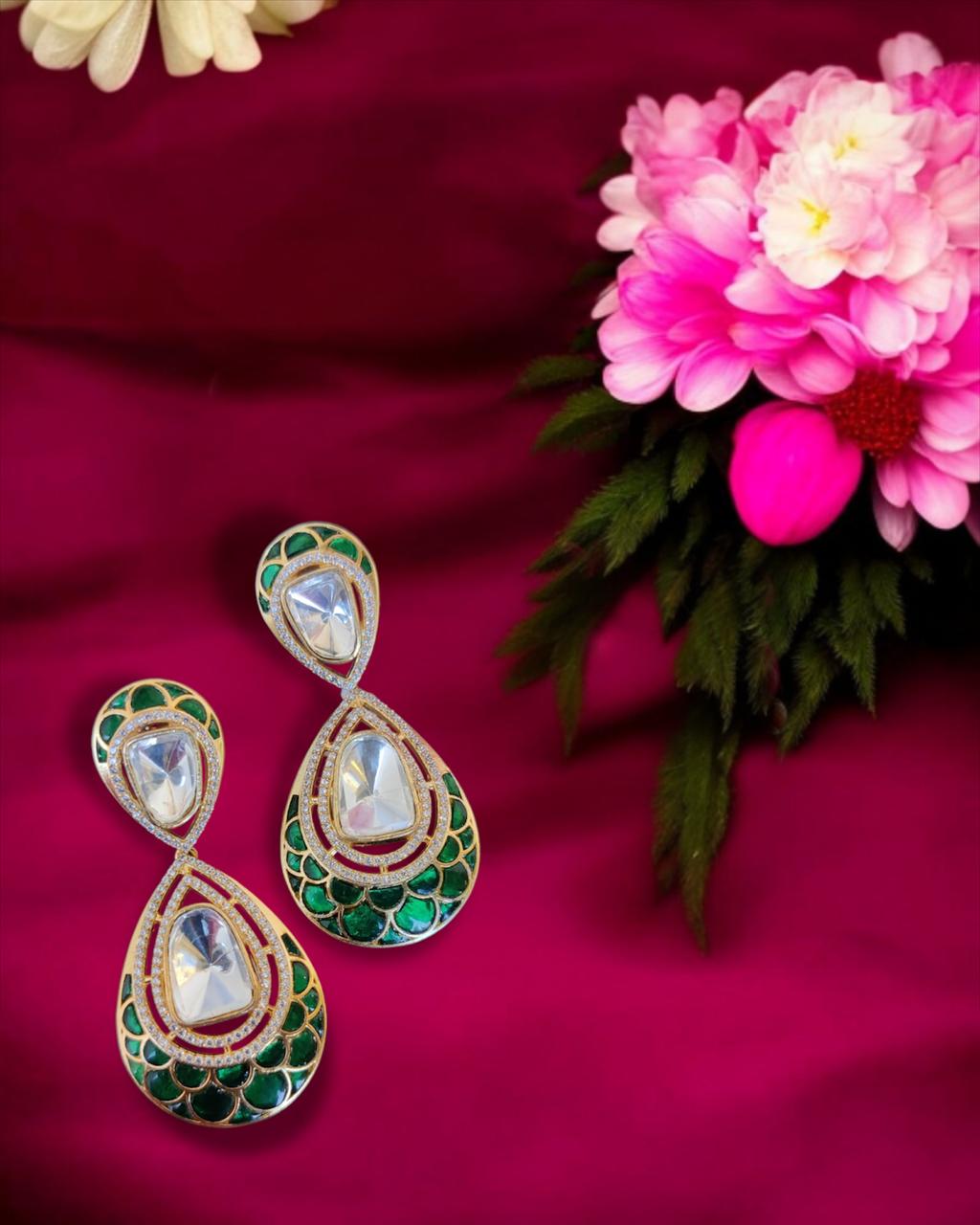 Emerald Kundan Earrings