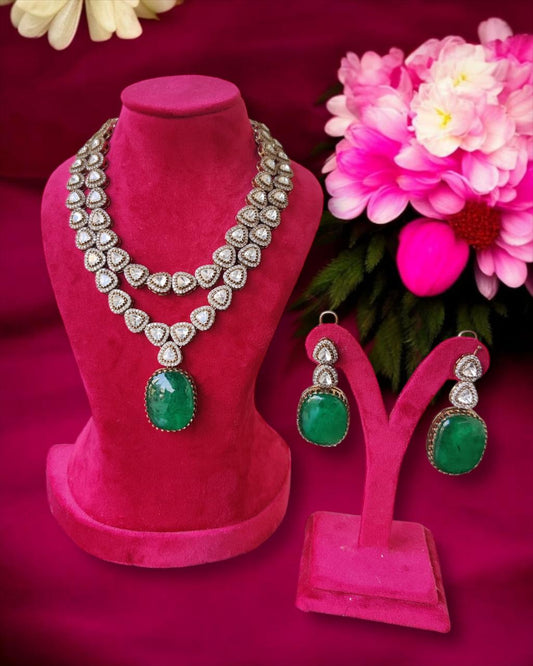 Layered Moissanite Polki Necklace Set