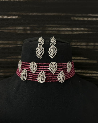 Modern Leaf Beads Choker Necklace Set
