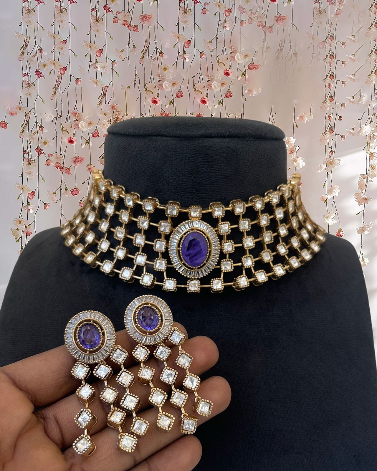Moissanite with Doublet Stone Choker Necklace Set