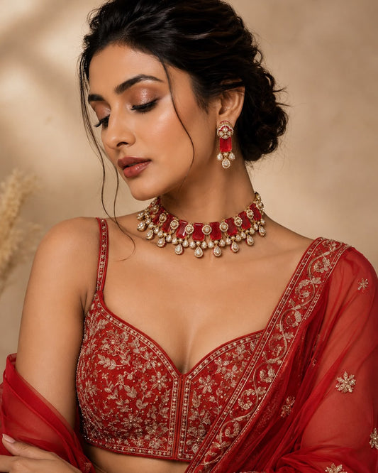 Red Kundan  Necklace Set