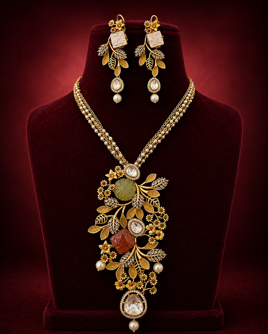 Kundan Floral Design Classic Necklace Set