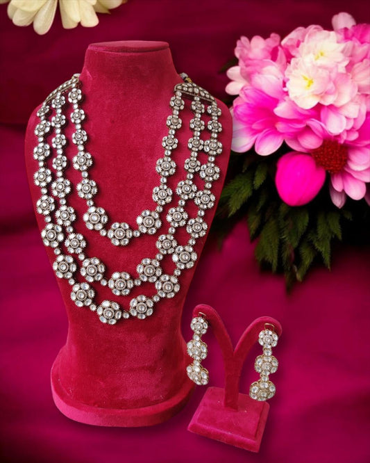 3 Layered Floral Moissanite necklace