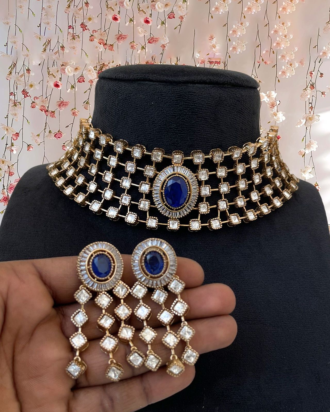Moissanite with Doublet Stone Choker Necklace Set