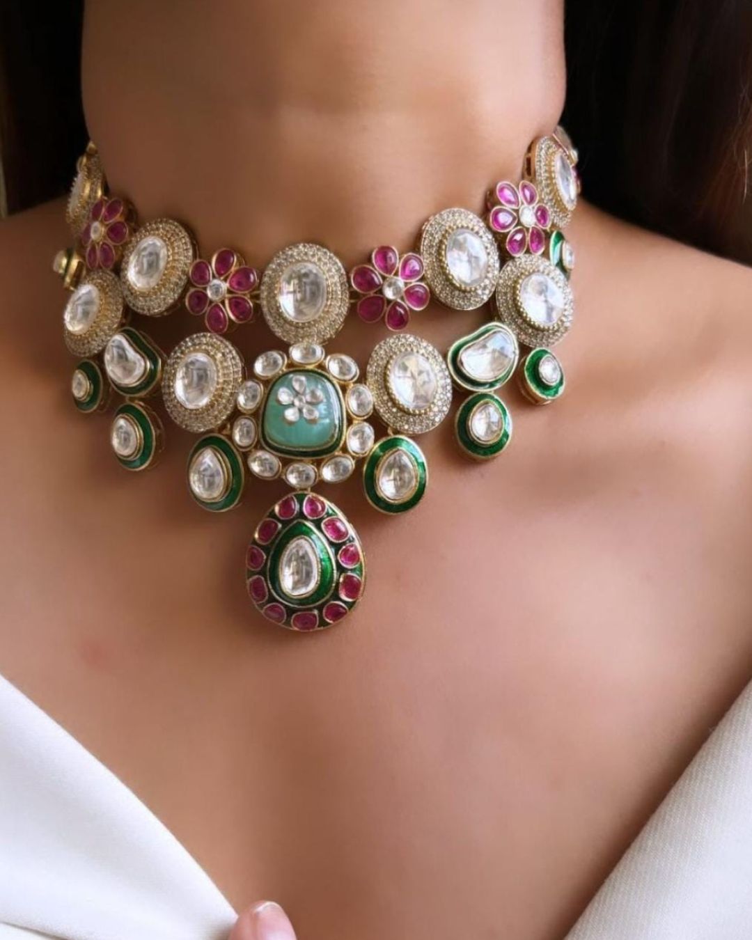 Kundan Polki Bridal Choker Necklace Set