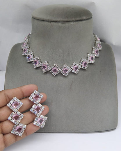Pink Choker Diamond Necklace Set