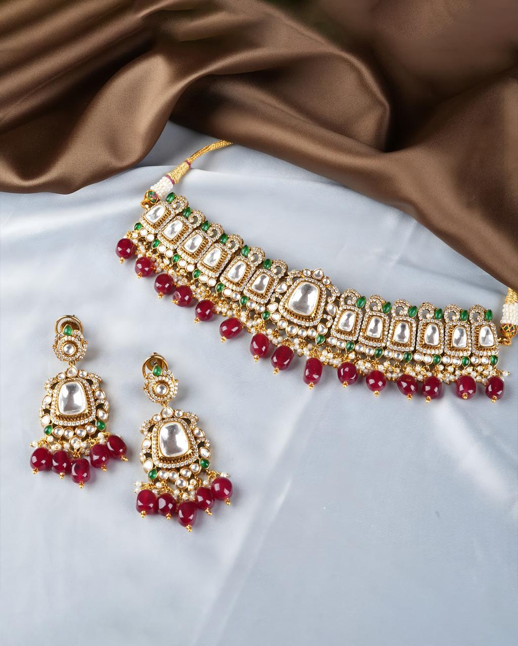 Brass Moissanite Kundan Choker Necklace Set