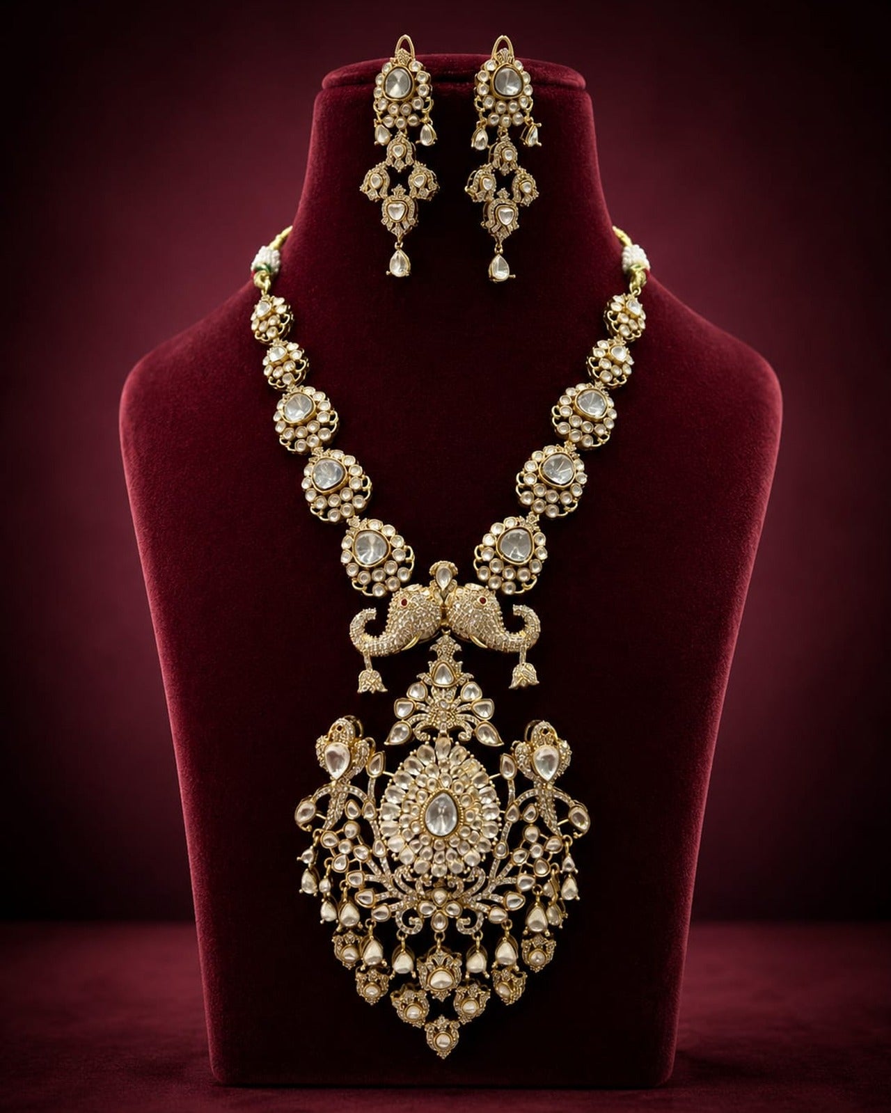 Long Bridal Polki Necklace Set