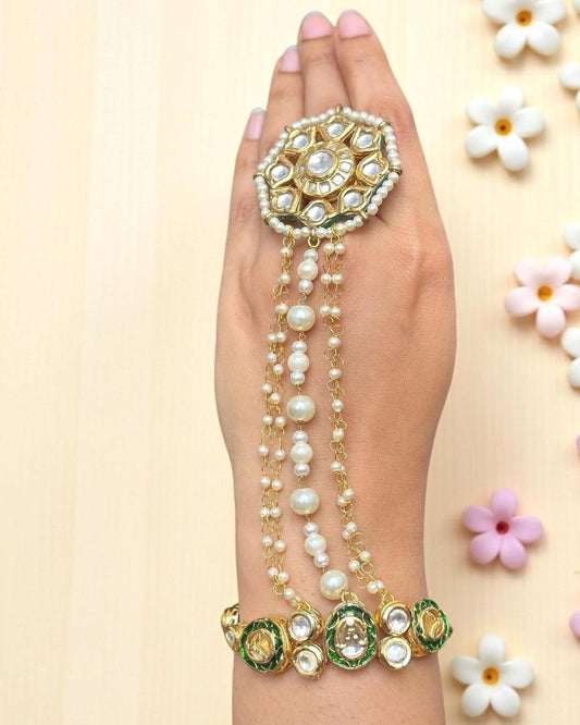 Kundan Beads Pearl Hathphool