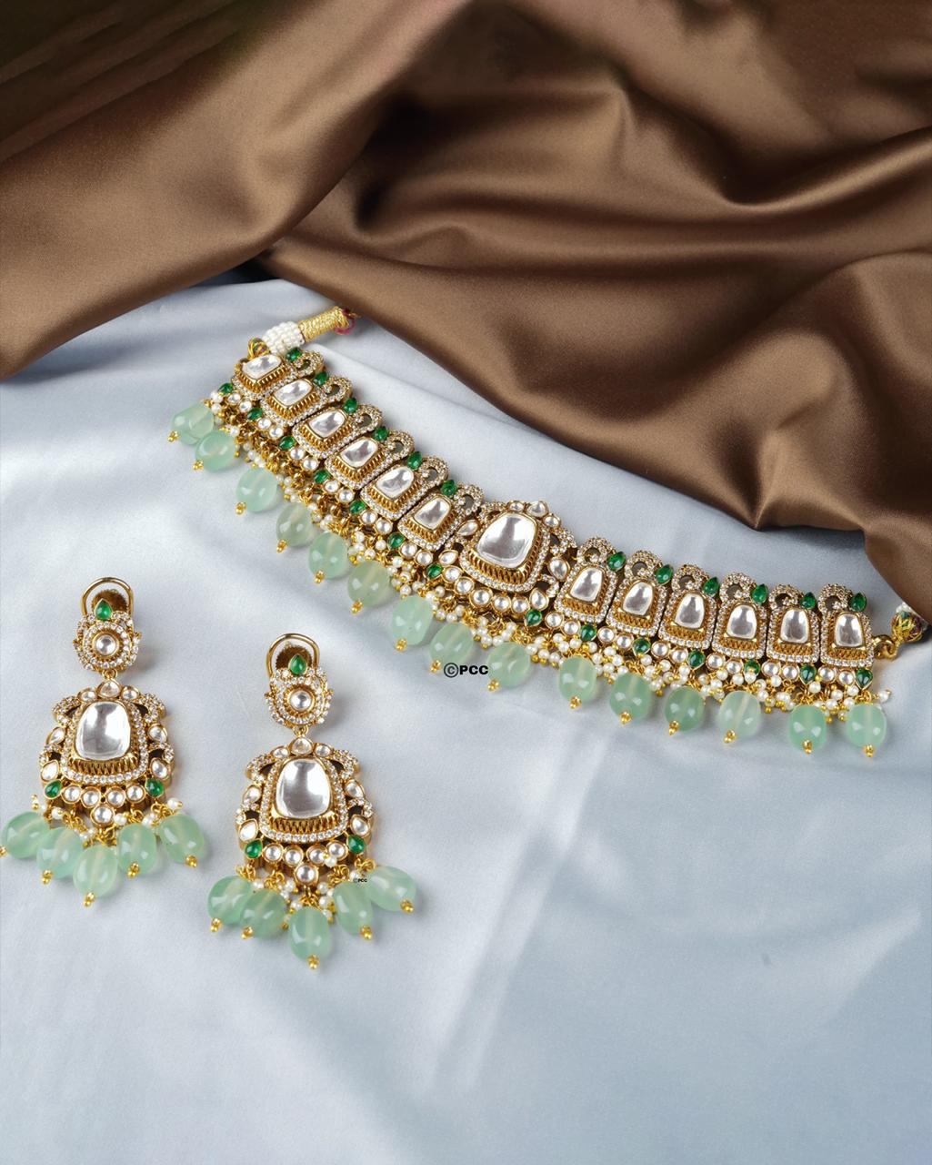 Brass Moissanite Kundan Choker Necklace Set
