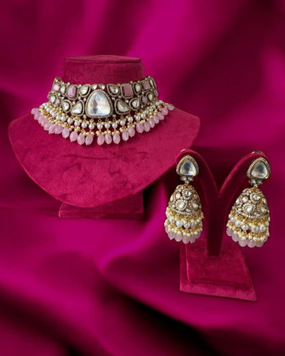 Pink Moissanite Kundan Necklace Set