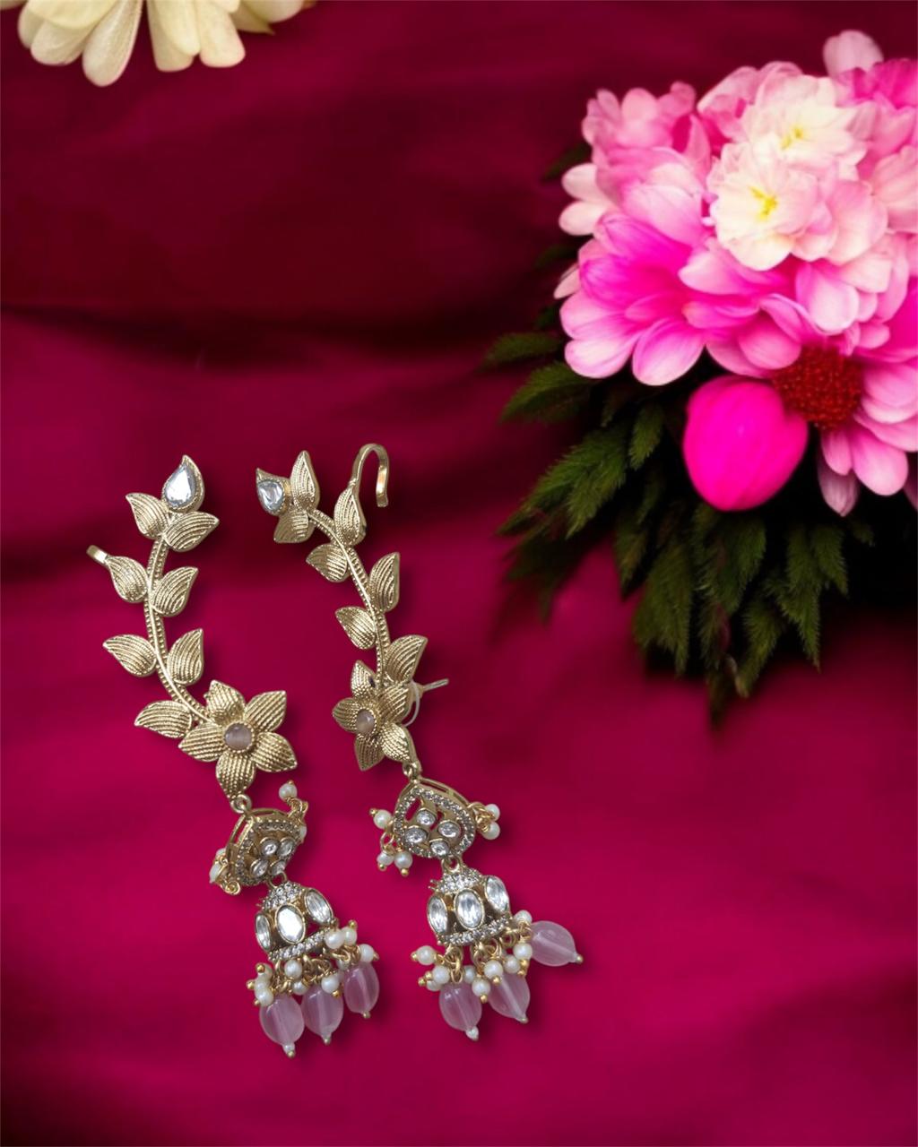 Pink Floral Earcuff Earrings