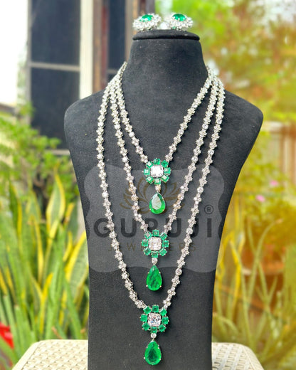 Nita Ambani Inspired Emerald Layered Necklace Set