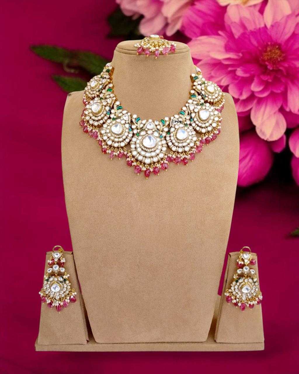 Pink Polki Necklace Set