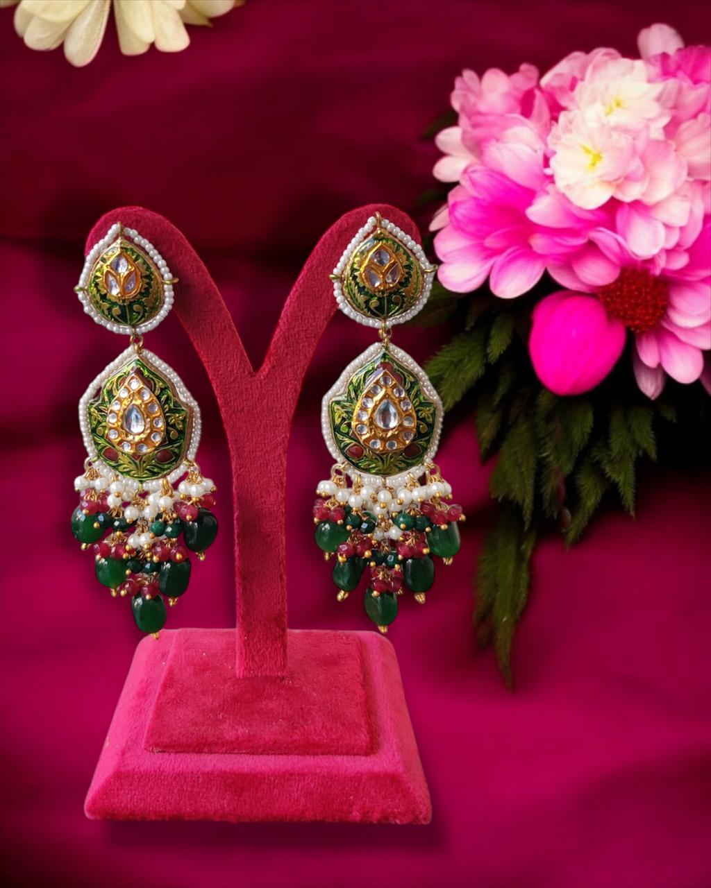 Traditional Beads Kundan Earrings