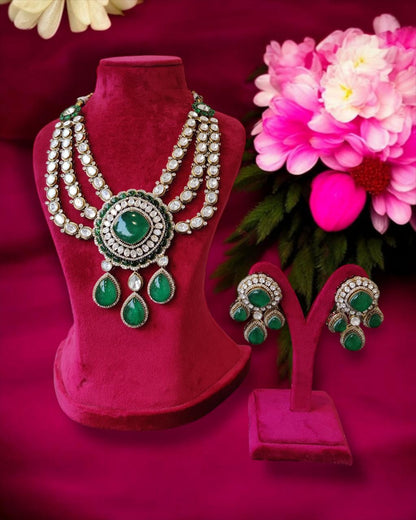 Long emerald kundan set