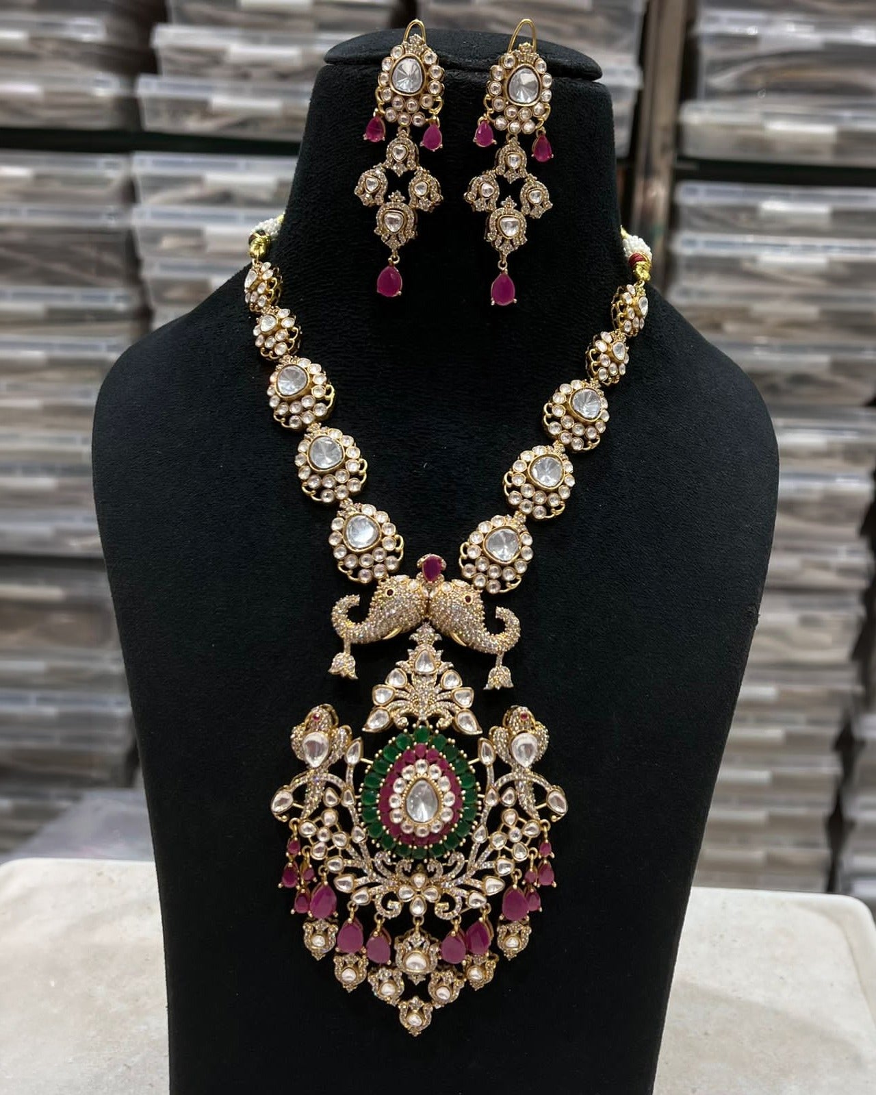Long Bridal Polki Necklace Set