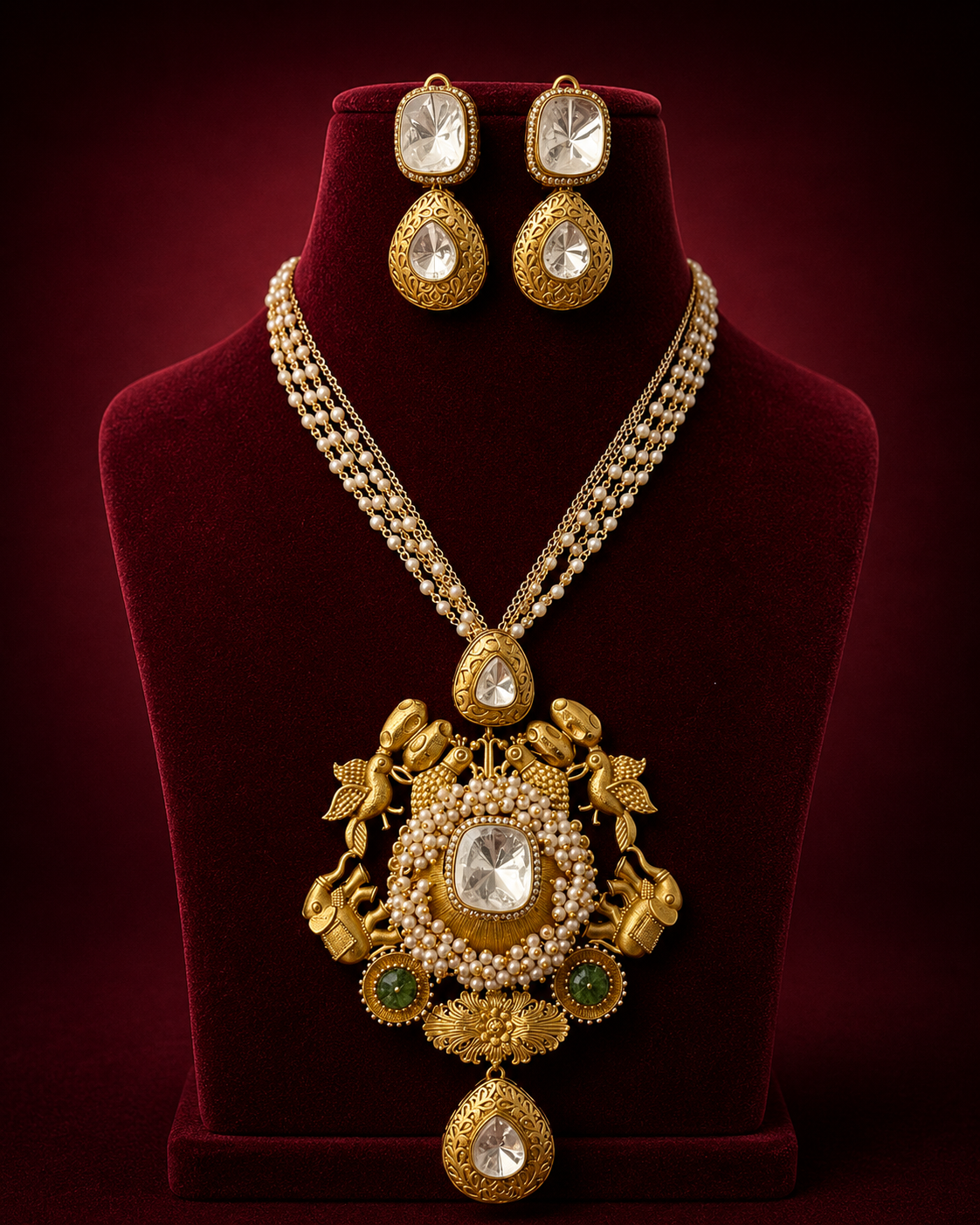 Long Kundan Golden Necklace Set