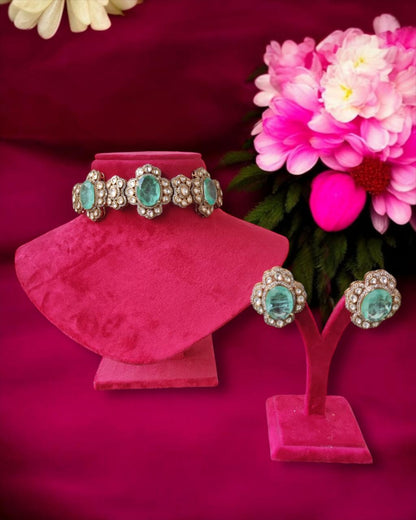 Victorian Moissanite Polki Choker Necklace Set