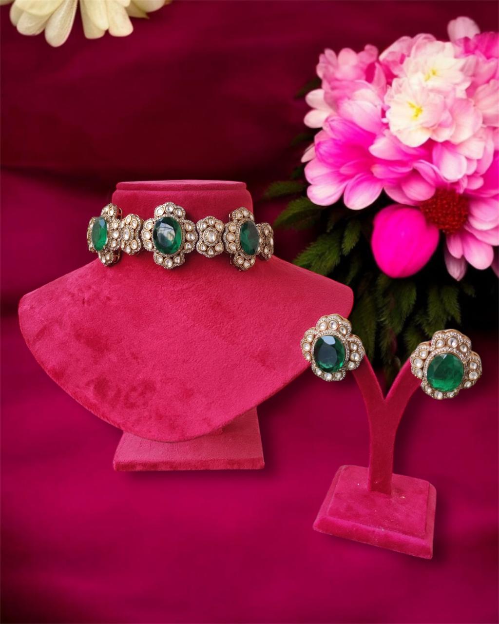 Victorian Moissanite Polki Choker Necklace Set