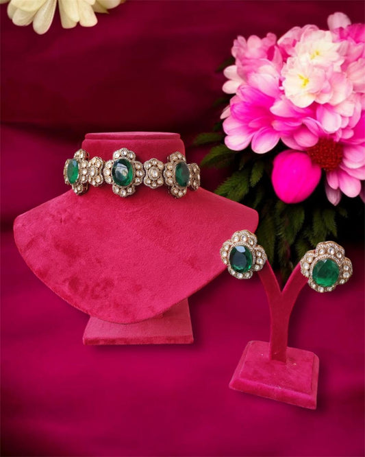 Victorian Moissanite Polki Choker Necklace Set