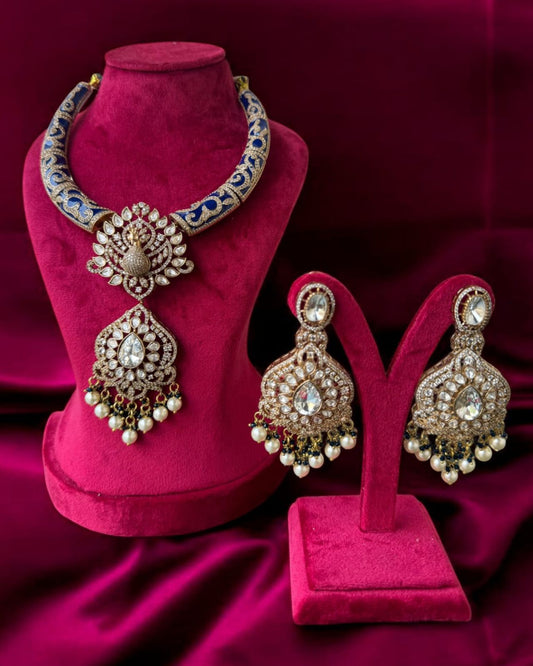 Fine Design Moissanite Kundan Necklace Set