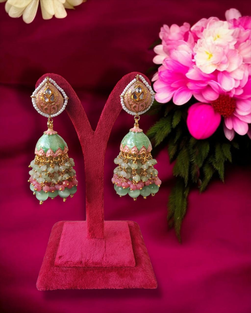Kundan Drop Jhumka Earrings