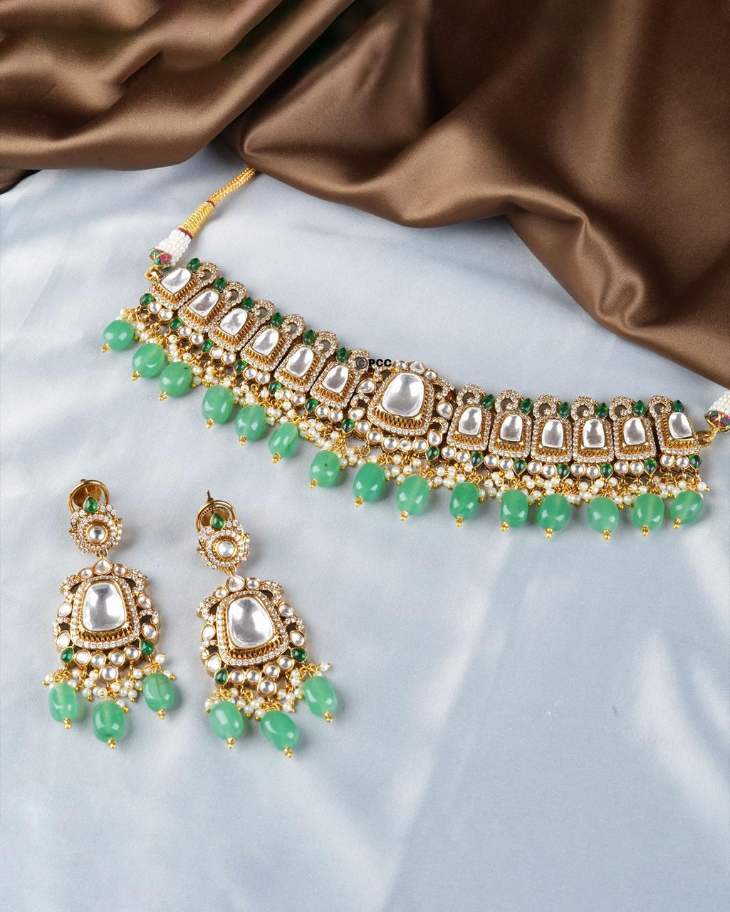 Brass Moissanite Kundan Choker Necklace Set