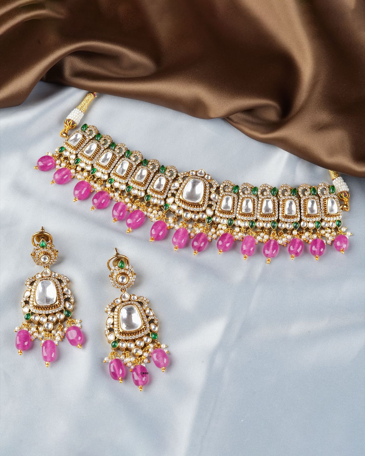 Brass Moissanite Kundan Choker Necklace Set